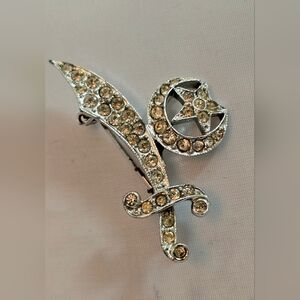 Clear Rhinestone Pirate Sword Brooch Pin Cutlass Star Moon  Jewelry